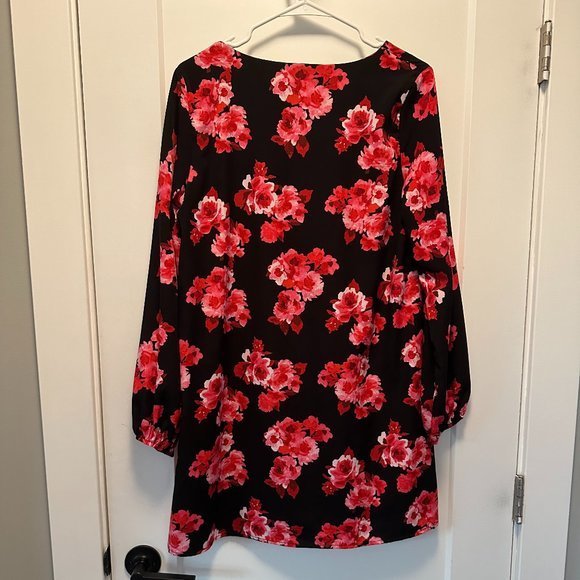 Floral Black & Pink Long Sleeve Peach‎ Love dress - Picture 4 of 5